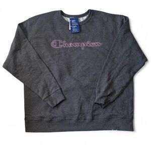 NWT Champion Power Blend Grey Graphic Long Sleeve Crewneck Size 2XL